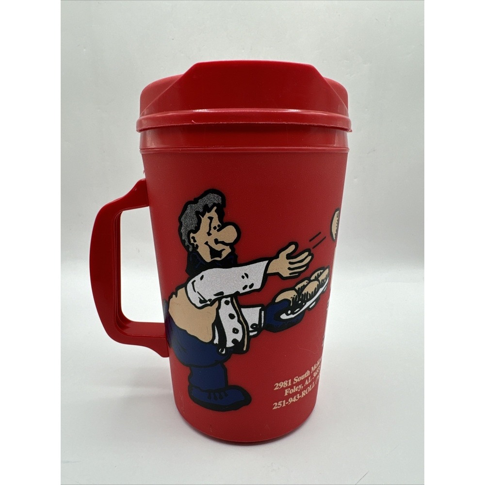 Lambert's‎ Cafe Throwed Rolls Heads Up Lg Red Insulated Travel Mug Thermo Serv